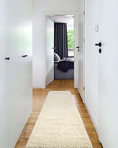 rugsx Teppich, Läufer SOFFI Shaggy 5cm; in die Küche, Halle, Korridor, Creme 60x250 cm