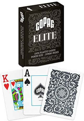 Copag Elite Spielkarten, 100 % Kunststoff, Pokergröße (Standard), Jumbo-Index, Einzeldeck, Schwarz