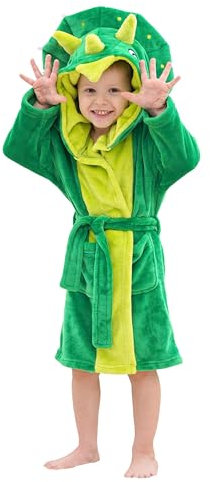 LOLANTA Accappatoio per bambini in pile con cappuccio, vestaglia morbida dinosauro, verde, XL (8-10 anni)
