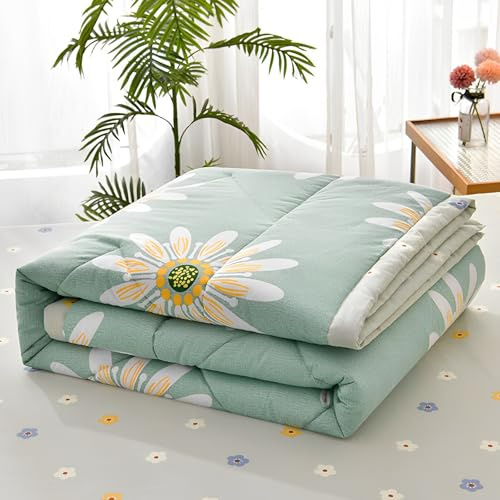 Chickwin Tagesdecke Bettüberwurf Gesteppt, Einfach Blumen Tagesdecke Schlafzimmer Steppdecke Decke Überwurf Wohnzimmer Sofaüberwurf für Einzelbett Doppelbett (150x200cm,Grün Natürlich)