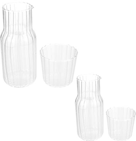 2 Sets Bedside Water Carafe Set with Tumbler Clear Nightstand Carafe Night Water Pitcher Decanter Juice Water Bottle Tea Cup Glass Water Kettle