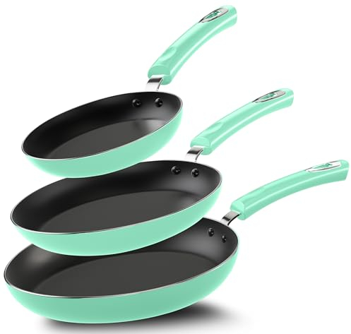 Utopia Kitchen Nonstick Cookware 3 Piece Set, Non-Stick Frying Pans with Induction Bottom, 8, 9.5 & 11 Inches Frying Pans with Bakelite Handles, PFOA Free, Green & Black