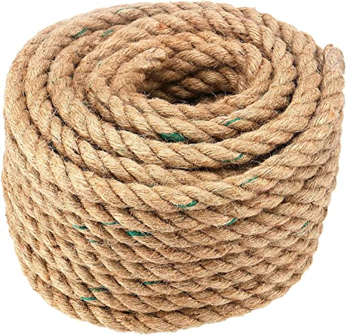 SINJEUN Cuerda de yute de 14 mm de grosor, cuerda de manila trenzada natural de 20 m, cuerda de yute de cáñamo, cuerda de sisal para manualidades, jardinería, bricolaje, cuerda de poste para rascar,