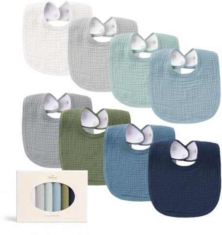Konssy Muslin Baby Bibs 8 Pack Baby Bandana Drool Bibs Cotton for Unisex Boys and Girls, Soft Absorbent Set for Teething and Drooling