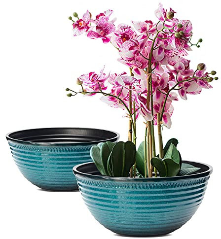 RICH ATLAS 2 Pack 10 Inch Plant Pots,Durable Decorative Flower Pots Planters with Drainage Hole for Indoor and Outdoor Plants,Flowers,Succulents, Blue