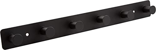 YUET Coat Hook Bathroom Towel Hooks Wall Mounted Screw in & Stick on Door or Robe Hook- Heavy Duty for Wall Hanger - Stainless Steel Holder in Bedroom or Kitchen for Clothes, Hats (6 Hooks, Black)