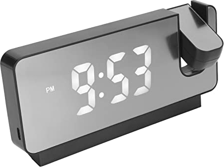 Wecker für Schlafzimmer, Projektions-Digitalwecker an der Deckenwand mit Zeit-, Datums- und Temperaturanzeige, 180°-Weitwinkelprojektion, Snooze USB-betriebener Spiegelwecker (Schwarz)
