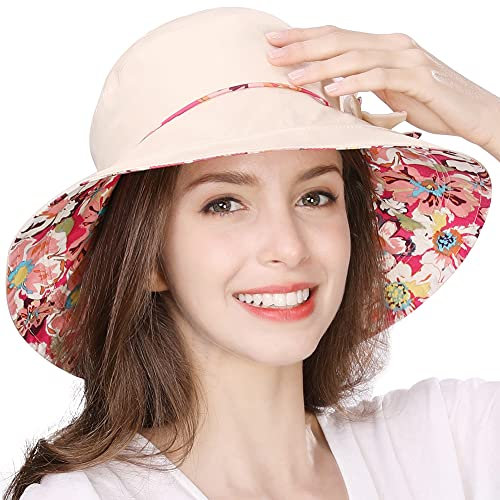 Comhats Sun Hat Women UV Protection Summer Hats Ladies Wide Brim Hats UPF 50 Outdoor Gardening Beige Large