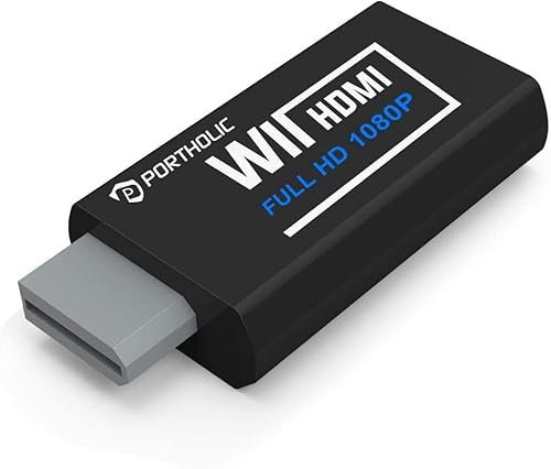 PORTHOLIC Adattatore Wii Hdmi, adattatore Wii a HDMI, convertitore Wii a HDMI con ingresso 1080P/720P e uscita video e audio 3,5 mm + cavo HDMI per tutte le modalità di visualizzazione (nero)