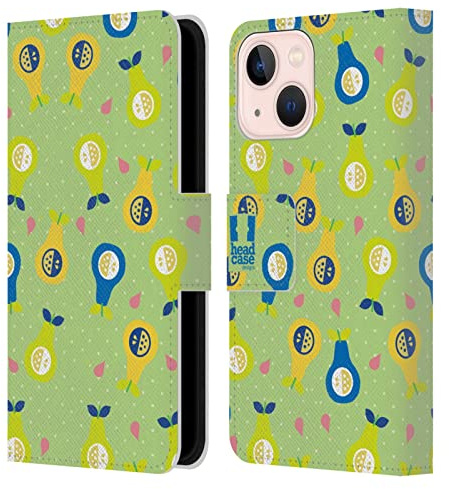 Head Case Designs Green Pear Fruit Patterns Batch 2 Leather Wallet Case Compatible With Apple iPhone 13 Mini