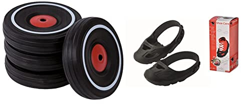 Big - Bobby Car Whisper Wheels - Flüsterräder für Rutscher Autos, Reifen-Set mit Befestigungsclips und Montageanleitung & Big - Shoe-Care Schuhschoner - für Kinderschuhe der Größe 21 bis 27, schwarz