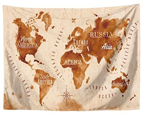 SusggO Dekorativer Wandteppich, 200 x 150 cm, Weltkarte, große Wand, Atlas, Wandteppich, Wanddekoration, Sofaüberwurf, Landschaft, Strand, Dekoration für Zuhause