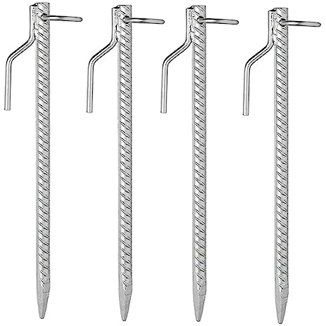 Preiswert&Gut 4 x Zeltheringe 41cm Ø18mm aus Stahl – stabile Heringe Erdanker mit Haken & Ring – Bodenanker für Camping, Vorzelt, Markise – Zubehör für Harte Böden & Sturm