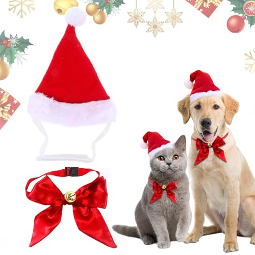 Hund Weihnachtsmütze, Weihnachtskostüm für Hunde und Katzen, Haustier Weihnachten Kostüm Zubehör, Haustier Stirnband Weihnachtsmütze für Katzen Hunde, Einstellbare Größe Haustier Hut
