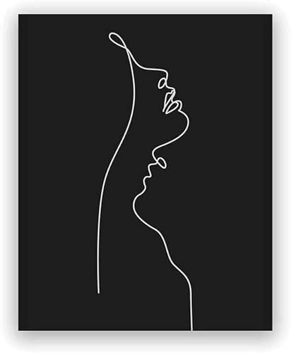 HTWLMM Abstrakte Frau Gesicht Eine Strichzeichnung Bilder Schwarz Weiß Leinwand Malerei Poster Kunstdruck für Wohnzimmer Wohnkultur Wandbilder Deko (80X120CM,Kein Rahmen)