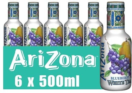 Arizona Blueberry White Tea, Pack of 6 x 500ml PET Bottles, Delicious Fruity Drink, No Artificial Flavours, No Artificial Preservatives