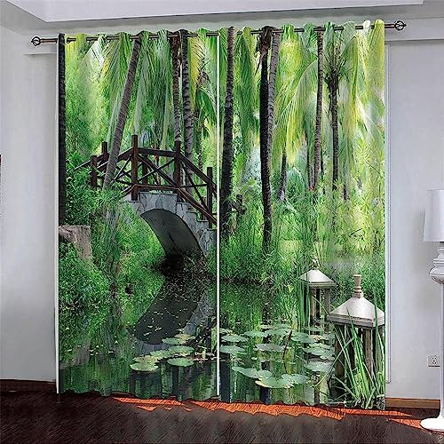 Vorhang Blickdicht Schlaufenschal Wald Holzbrücke 2 Stücke280 X 250 cm Verdunkelungsvorhang Schlaufen Gardinen Für Wohnzimmer Schlafzimmer Kinderzimmer Verdunklungsvorhänge -6J0Q/M0