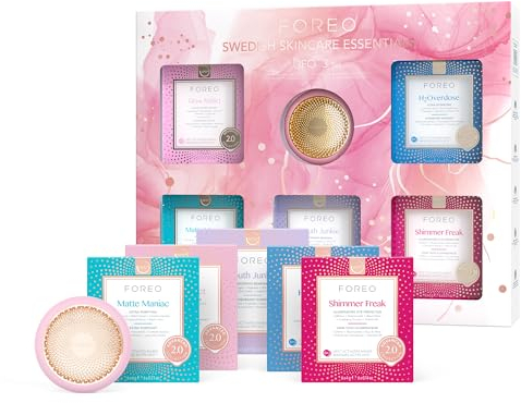 FOREO UFO 3 Set - 5-in-1 Vollspektrum-LED-Maske-Tool - Gesichtspflege-Set - wärmend, kühlend, T-Sonic-Maske - 30 Anti-Aging-Gesichtsmasken Beauty (5 x 6) - Hautpflege- & Gesichtspflege-Set