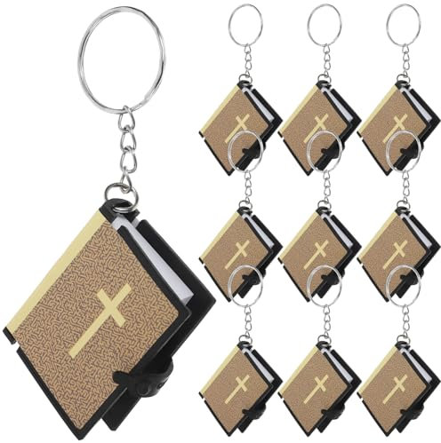 SEWACC Lot de 10 mini porte-clés bibliques - Porte-clés religieux Jésus - Petit pendentif de la Sainte Bible - Pour baptême