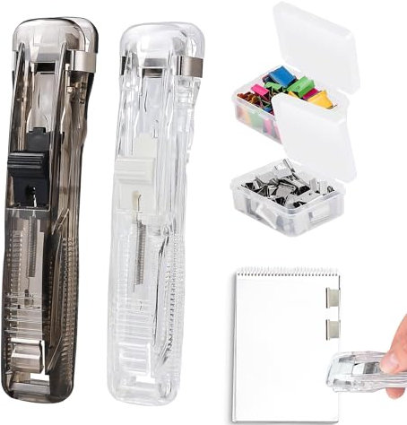 102PCS Clam Clip Dispensers 2 PCS Plastic Paper Clam Dispenser with 100 Mixed Color Metal Refill Clip Reusable Portable Clam Clip for Office Home School Fixing Loose Leaf Paper Documents Reports