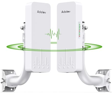 Adalov 5,8 G WLAN Bridge Outdoor – 3 km PtP/PtMP WiFi Bridge CPE con antenna da 14 dBi, adattatore PoE, 2 porte Ethernet RJ45, 2 supporti di montaggio – Wi-Fi radio per PtP/PtMP (confezione da 2)
