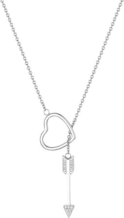 JewelryWe Herz Pfeil Halskette Damen: Edelstahl Einzigartige Kette mit Amors Pfeil durch Herz Anhänger Verstellbare Liebe Choker Halskette für Frauen Mädchen Silber