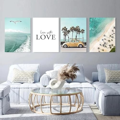 Modern Style Blue Theme Art Poster Ocean Wall Art Bild Kunstdruck Home Decor Kein Rahmen-50x70cmX4