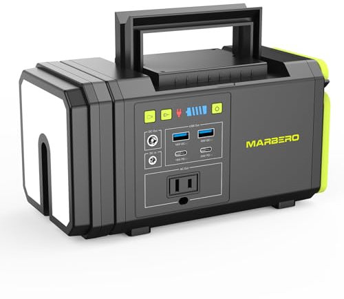 MARBERO - Estación de energía portátil de 118 Wh con luces telescópicas de camping para camping, senderismo, 32000 mAh, 160 W, banco de energía máxima con salida de CA, generador solar con luz