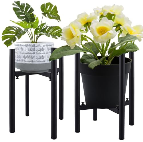 Oungy 2Pcs Adjustable Plant Stand, Metal Plant Stands Indoor Outdoor, 20-35cm Expandable Plant Holder Black Plant Pot Stand Holder, Flower Pot Display Stand Mid Century Corner Stand