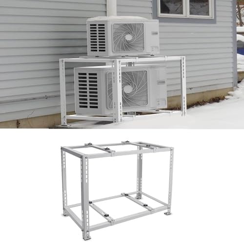 Support de montage au sol double couche pour climatiseur mini divisé 9000 BTU-45000 BTU, support de sol universel résistant aux intempéries, support universel robuste pour climatiseur, blanc, 90 x 50