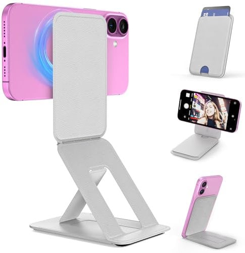 LDSXAY Phone Tripod Wallet for MagSafe, Magnetic Phone Stand, Adjustable Phone Wallet Compatible with iPhone 16/15/14/13/12 Series, Invisible Selfie Stick Tripod, Travel Essential (Grey)
