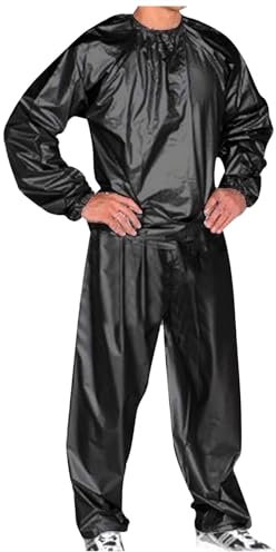 YOSUWOAI Tuta da uomo in PVC, per sauna, sportiva, anti-sudore, classica, per fitness, sauna, tinta unita, comoda da sudare, per dimagrire, morbida, O nero., XXXXXL