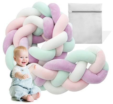 frstrery 4-Lagen Bettschlange Baby Geflochten, Superweich Knotenkissen, Handmade Geflochtenes Seitenschläferkissen mit Netz-Wäschesack, Deko Kissen für Wohnzimmer