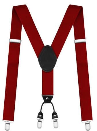 AUYAO Herren Hosenträger Hosenträger Herren Extra Stark Breit 3,5 Cm mit Sehr Starken 4 Clips Heavy Duty Men Braces Einstellbar Elastisch Einheitsgröße Hosenträger für Männer Damen Y Form (Rotwein)