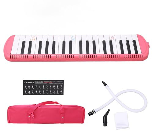 lvifloae Melodica 37 Tasten Blasinstrument für Erwachsene, Luftklavier, Sopran-Tastatur, Mundharmonika, tragbares Instrument für Anfänger und Musikliebhaber, Schwarz (Rosa)