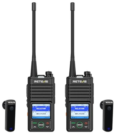 Retevis RB658 Walkie Talkie, Bluetooth Two Way Radio 1800mAh, APP Control, AI Noise Cancelling, 1.77inch Screen, with Wireless Earpiece for Fleet, Vehicle Driving (2 Pack, Black)