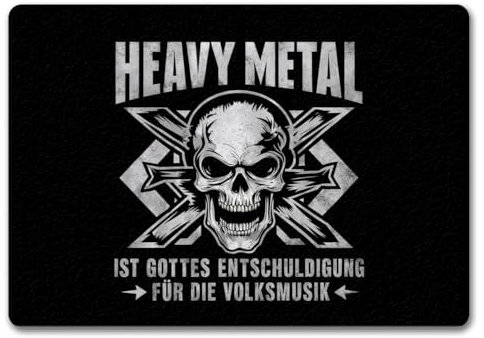 speecheese Heavy Metal statt Volksmusik Fußmatte in 35x50 cm ohne Rand mit Totenkopf Lustige Schmutzfangmatte für Rockfans