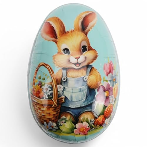 MIJOMA Osterei zum Befüllen – Nostalgische Geschenkbox für Ostern, wiederverwendbare Deko & Verpackung, ideal für Süßigkeiten & Gebäck, aus Papier & Kunststoff (Blau, 18 x 12 cm)