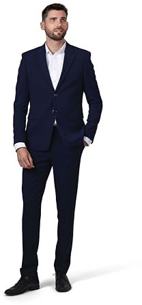 Hirschthal Herren 2-TLG. Business Anzug Regular Fit - Anzughose & Sakko - mit Kleidersack - Marineblau 50