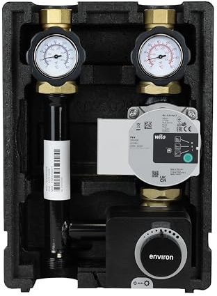 ENVIRON- Pumpengruppe ENECO001T DN25 | mit Drei-Wege-Mischer, Stellmotor 230V und Hocheffizienzpumpe | Heizung Fußbodenheizung Mischer Heizungsmischer Umwälzpumpe (Wilo Para 25/6)