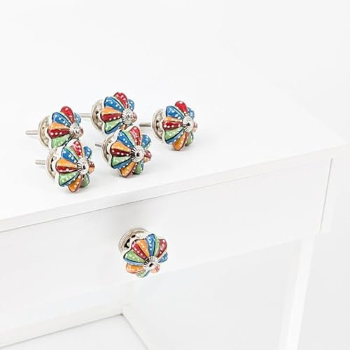 Knober 6er SET | 6 Stück Keramik Möbelknöpfe| Schubladen | Türen | Möbel | Restaurieren | Kürbisform | handbemalt | bunt wie ein Regenbogen