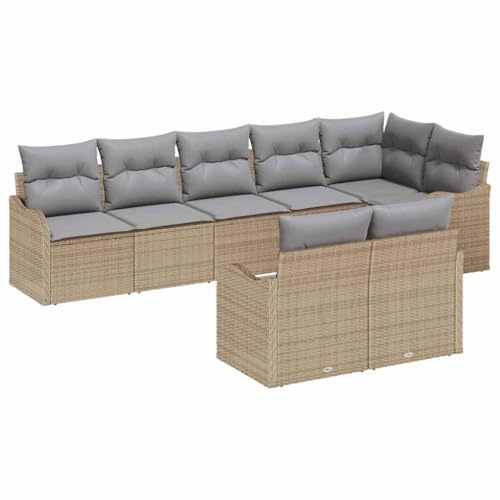 vidaXL Garten-Sofa-Set mit Kissen 8 pcs Beige und Hellgrau Poly Rattan, Garten- und Terrassensofa Set, rechteckig, modular, robust, UV-beständige Materialien, für draußen, höhenverstellbar