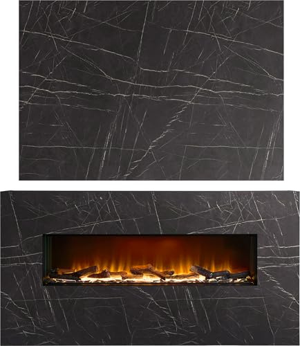Acantha Bloc Pre-Built Fully Inset Media Wall Suite & TV Board in Black Marble Effect