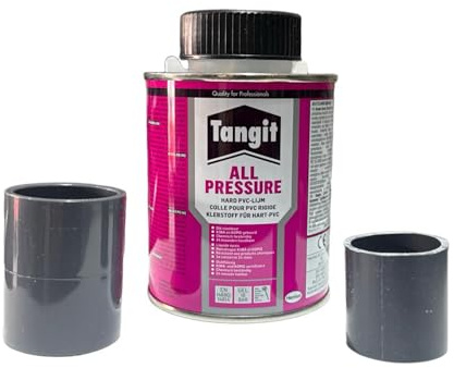 Tangit PVC Set All Pressure Kleber 250 ml Pinsel- Spezialkleber für Verbindung und Montage von Hart PVC Rohren/Poolbau-Teichbau-Dachrinnemontagen mit Teilen zur Probeklebung