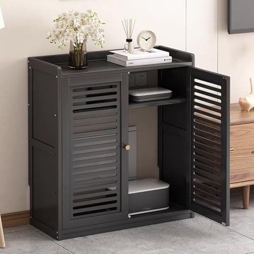 HDZNDH WiFi Router Storage Cabinet, Power Strip And Cable Management Hider Organizer,Floor Standing Box Modem For Home Office, Stylish Design With Ventilation & Cord