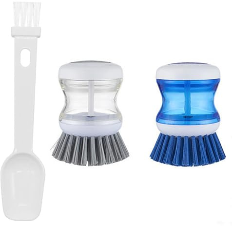 Chtaoxin 3 Pcs Multifunctional Pressing Cleaning Brush with a coffee powder brush, Soap Dispensing Dish Brush for Dishes Pot Pan Sink Cleaning and Coffee Grinders