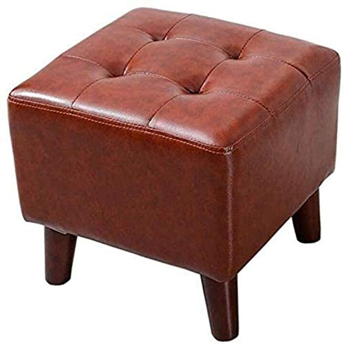 QYMYOZ Fußhocker, Fußhocker, Ottomanen, Ottomane, Leder-Fußhocker, Sofahocker, Holzbank, Sitzbank, Haushalt, Wohnzimmer, Couchtisch, Hocker, Rotbraun, 36 x 36 x 35 cm