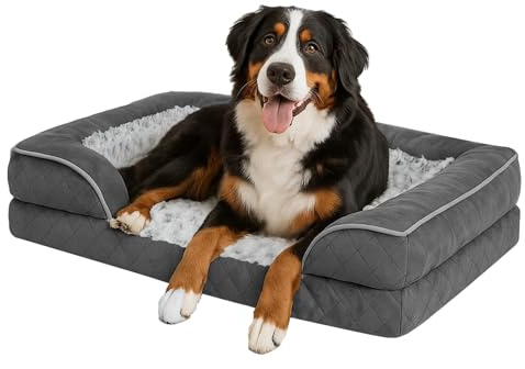 Skylos Orthopedic Memory Foam Dog Bed XXL, Dog Sofa with Sides and Waterproof Liner Washable Cover, Non-Slip Pet Sofa for Large Dogs, 122x89x17cm, Grey