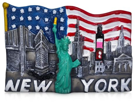 New York City 3D Souvenir Fridge Magnet – Statue of Liberty, Skyline & American Flag Design, Hand-Painted Resin Collectible (7.1 × 5 × 1.7 cm)