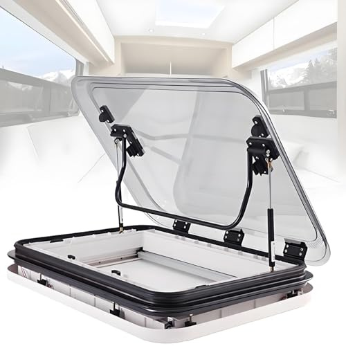 ByBoDi Lanterneau de Camping-Car 500/700/800 x 500mm,vérin à gaz en Alliage d'aluminium à 70°,Couvercle en Acrylique Creux,éclairage LED intégré,aération de Toit et Trappe d'évacuation 31.5x19.7Inch
